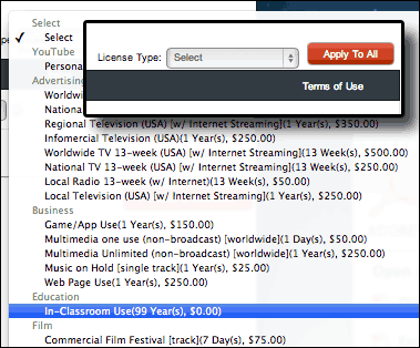 Liscense Dropdown Menu