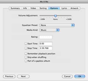 Options window